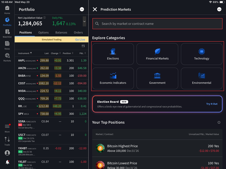 The IBKR ForecastTrader search on the iPad